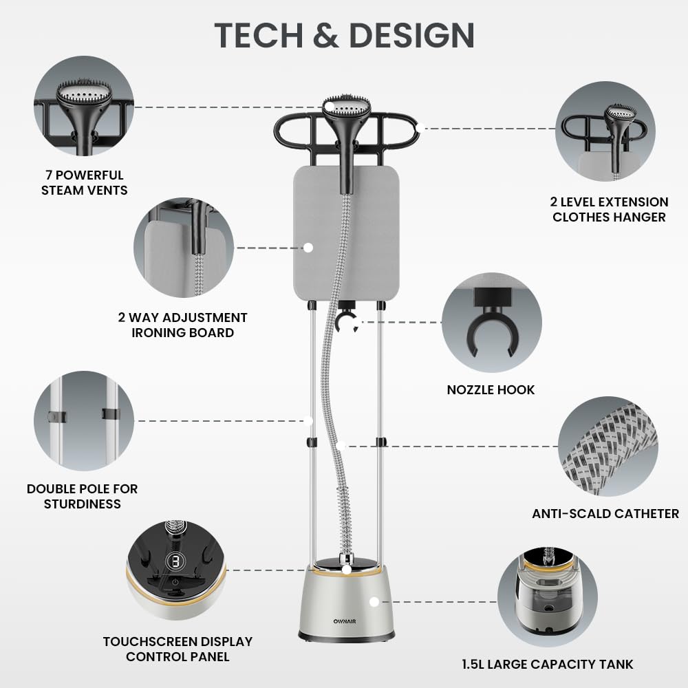 OWNAIR Double Pole Garment Steamer User Manual | Safety, Usage & Maintenance Guide