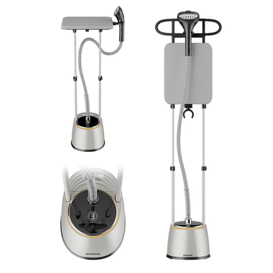 OWNAIR Steam iron with Stand, Standing Garment Steamer, 1.8L Water Tank, LED Touch Screen, 42 g/min, 8 Heat Settings, Adjustable Steam Flow & Iron Board, easy Horizontal and Vertical Ironing