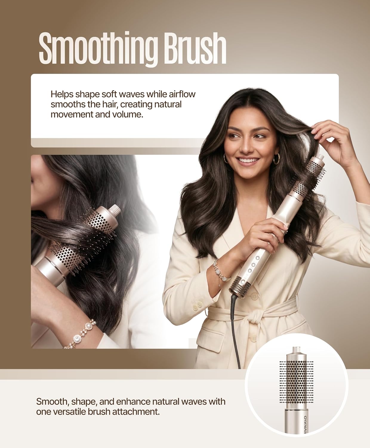 Ownair 6 In 1 Professional Air Styler for Women, 110000 RPM High Speed BLDC Motor, Hot Air Styler, Hair Dryer Brush with Auto Curler, Straightening Brush, Volumizing Brush, Cold Air Mode, Foldable Handle