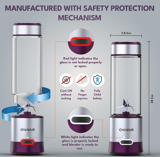 OWNAIR Portable Blender – 180W, 450ml Glass Jar, 5000mAh Rechargeable (Purple/Grey)