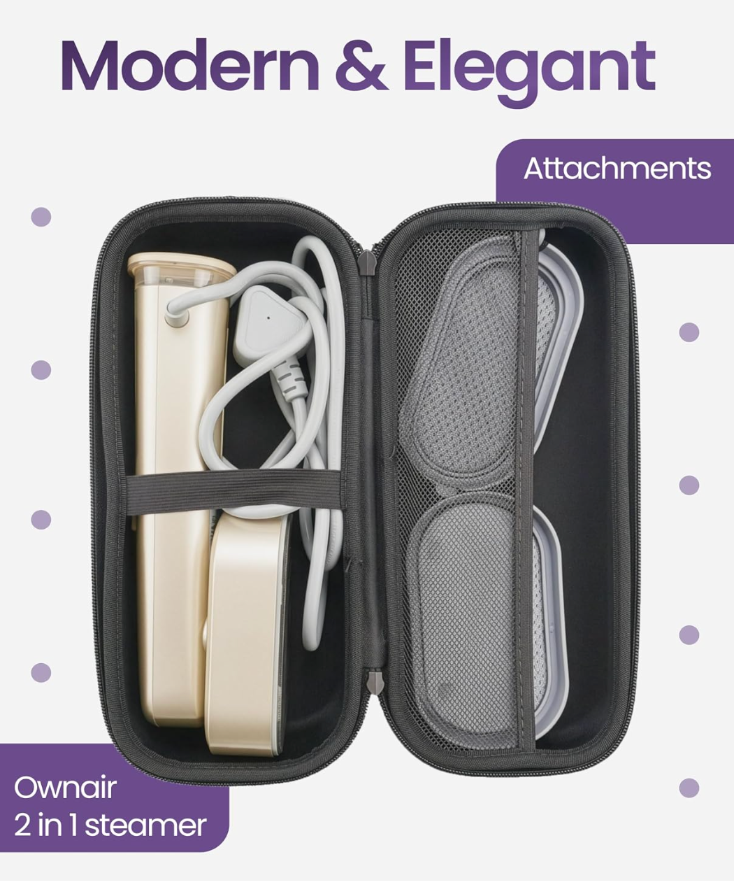 Ownair 2-in-1 Steamer Travel Case – Hard Shell Portable Organizer with Handle, Shockproof & Water-Resistant Carry Bag for Garment Steamer & Accessories, Compact Lightweight Storage (Dark Grey)