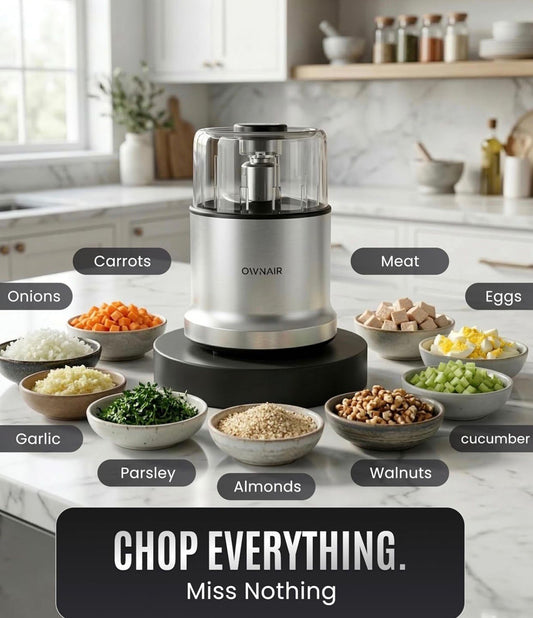 Ownair 800W Electric Food Chopper – 300ml Mini Kitchen Processor with Stainless Steel Blades, Safety Lock & One-Touch Operation