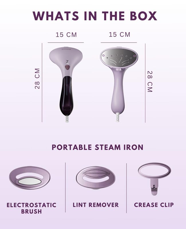 OWNAIR Handheld Garment Steamer for clothes, steam iron press, easy vertical horizontal steaming, steamer for ironing clothes, 24g/min high steam 1800 Watt, 110 ml, 15-sec Fast Heating (Purple)