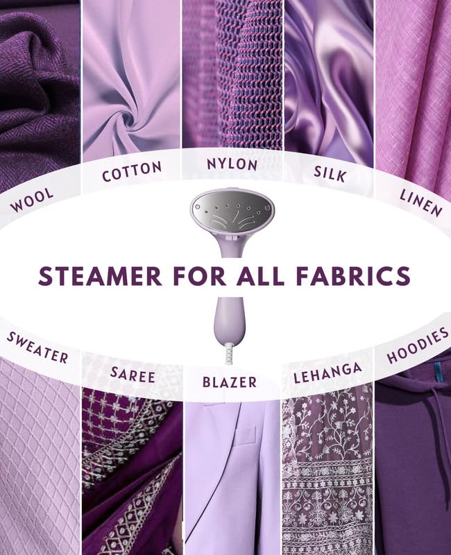 OWNAIR Handheld Garment Steamer for clothes, steam iron press, easy vertical horizontal steaming, steamer for ironing clothes, 24g/min high steam 1800 Watt, 110 ml, 15-sec Fast Heating (Purple)
