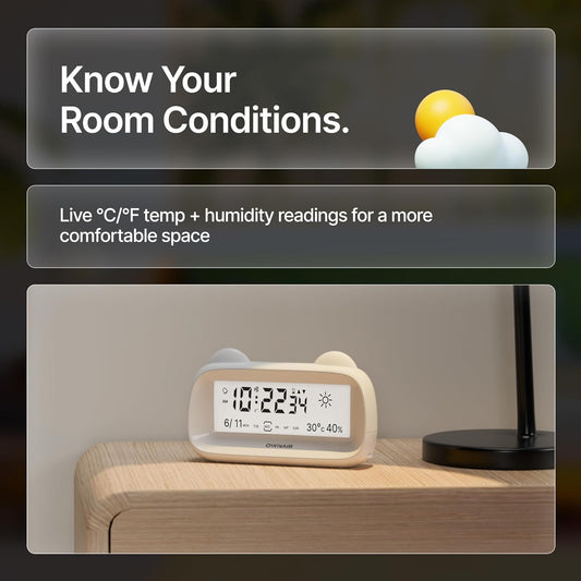 OWNAIR Digital Alarm Clock with Automatic Sensor, Date and Temperature Display, Table Clock for Students, Home, Office, Corporate Use. (White)