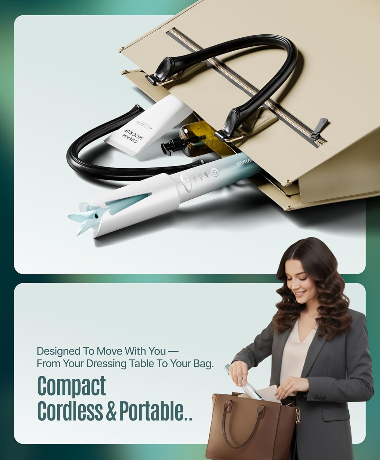 OWNAIR Automatic Hair Curler for Women | Cordless Hair Curler Machine – Dual Modes (Left/Right), 2 Temp Settings (160°C & 190°C), 4200mAh USB-C Rechargeable Iron with 360° Swivel Barrel