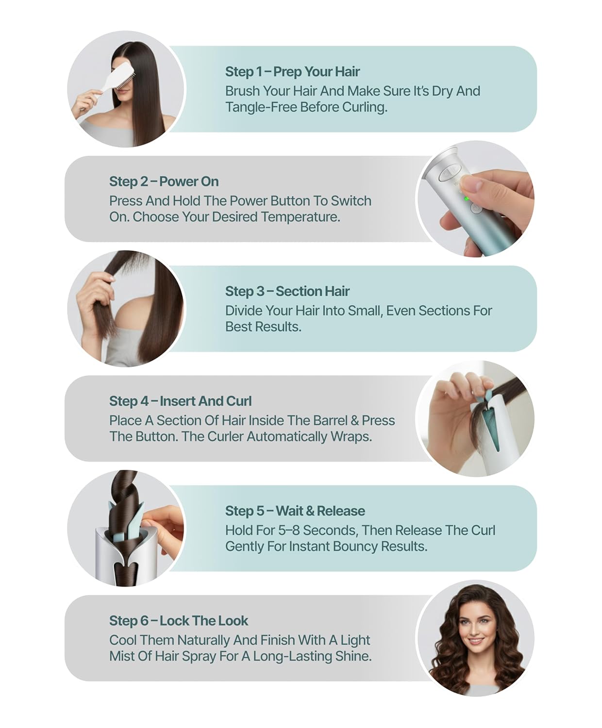 OWNAIR Automatic Hair Curler for Women | Cordless Hair Curler Machine – Dual Modes (Left/Right), 2 Temp Settings (160°C & 190°C), 4200mAh USB-C Rechargeable Iron with 360° Swivel Barrel