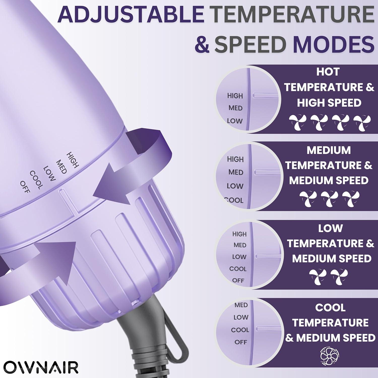 hot air brush with adjustable temperature and speed modes