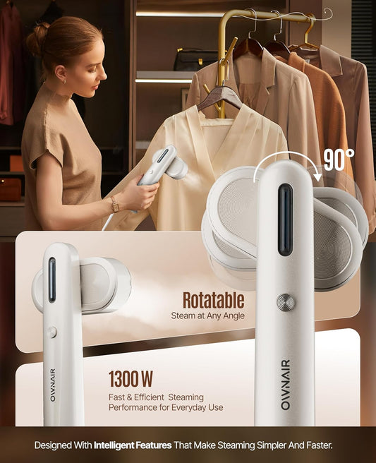 OWNAIR 2 In 1 Turbo Handheld Wet and Dry Garment Steamer for clothes, steam iron press, easy vertical horizontal steaming, steamer for ironing clothes, 24g/min high steam 1300 Watt