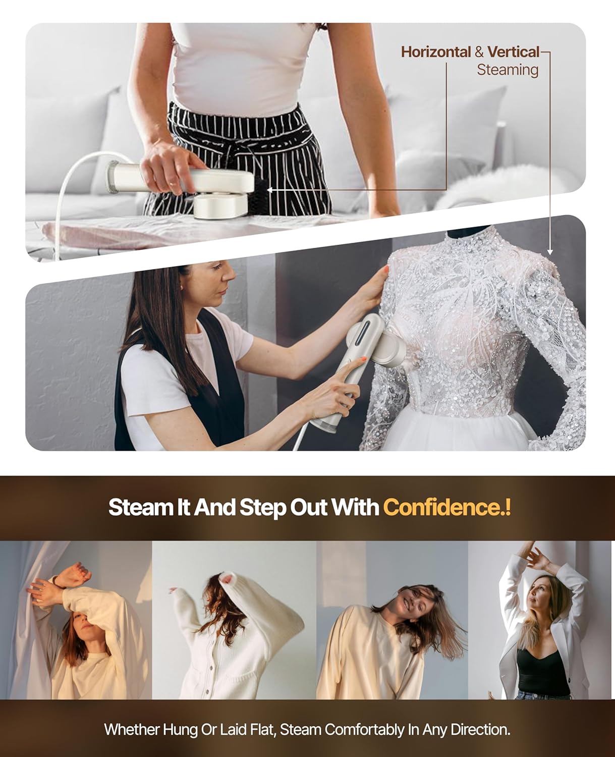 OWNAIR 2 In 1 Turbo Handheld Wet and Dry Garment Steamer for clothes, steam iron press, easy vertical horizontal steaming, steamer for ironing clothes, 24g/min high steam 1300 Watt