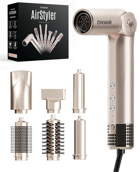 Ownair 6 In 1 Professional Air Styler for Women, 110000 RPM High Speed BLDC Motor, Hot Air Styler, Hair Dryer Brush with Auto Curler, Straightening Brush, Volumizing Brush, Cold Air Mode, Foldable Handle