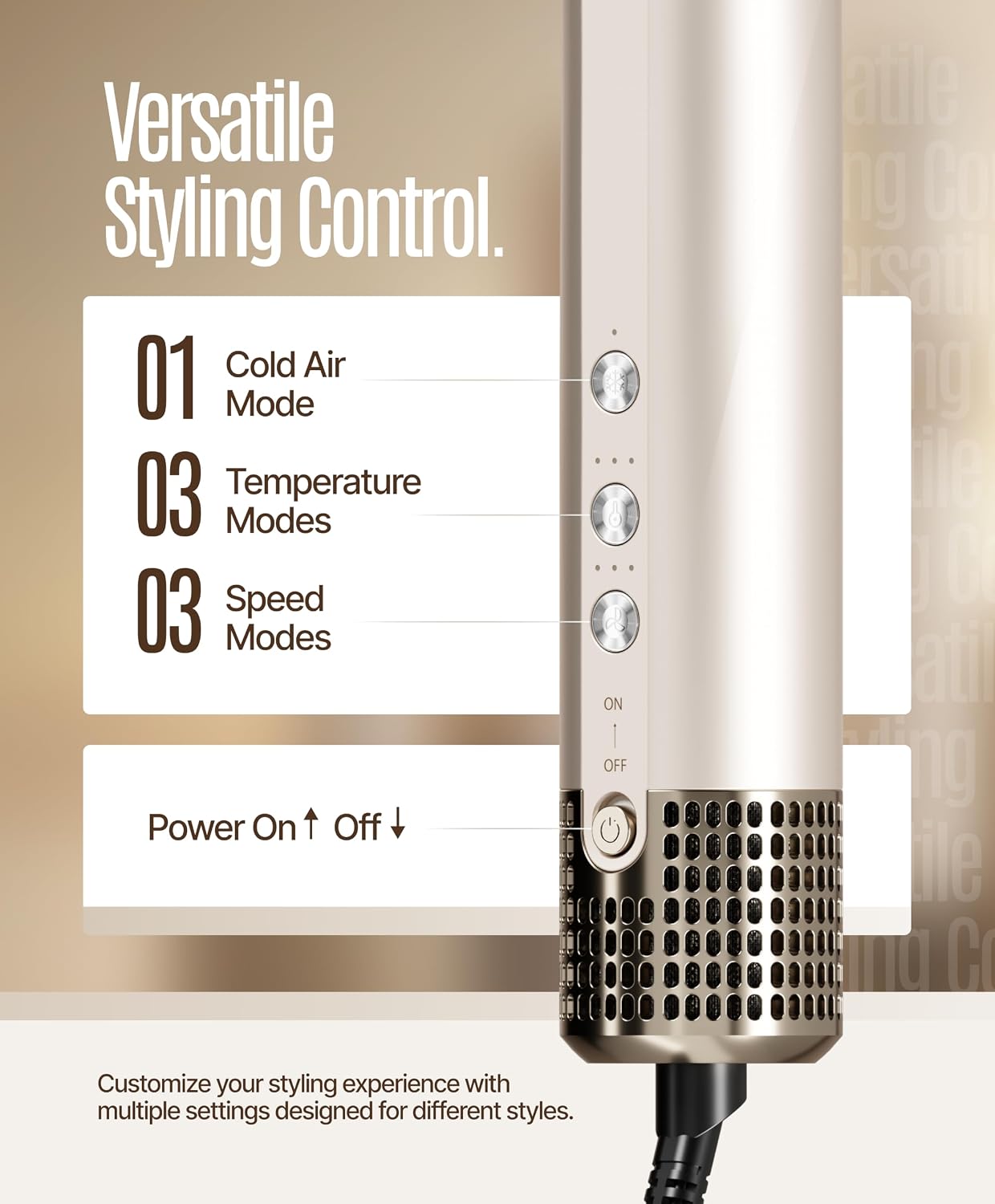 Ownair 6 In 1 Professional Air Styler for Women, 110000 RPM High Speed BLDC Motor, Hot Air Styler, Hair Dryer Brush with Auto Curler, Straightening Brush, Volumizing Brush, Cold Air Mode, Foldable Handle