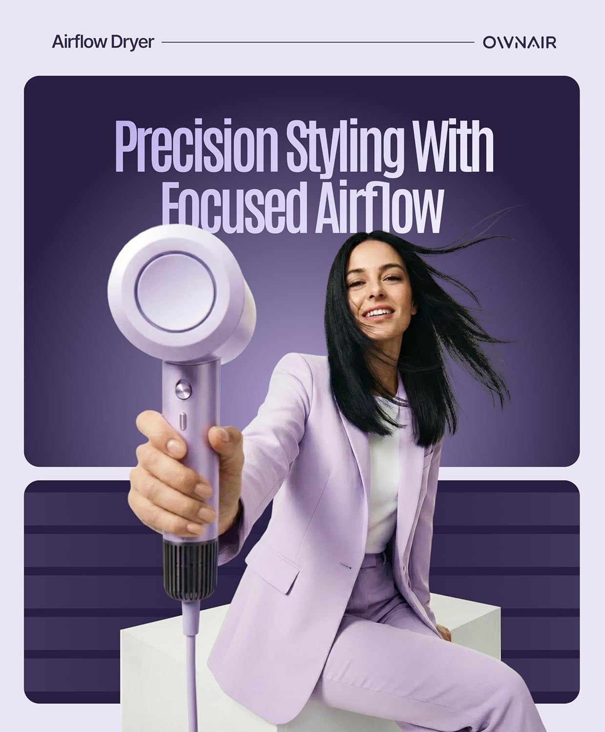 Ownair AI High-Speed Hair Dryer – 1100W Ionic Blow Dryer with Smart Temperature Control, Fast Drying, Low Noise, Frizz-Free Styling (Purple)