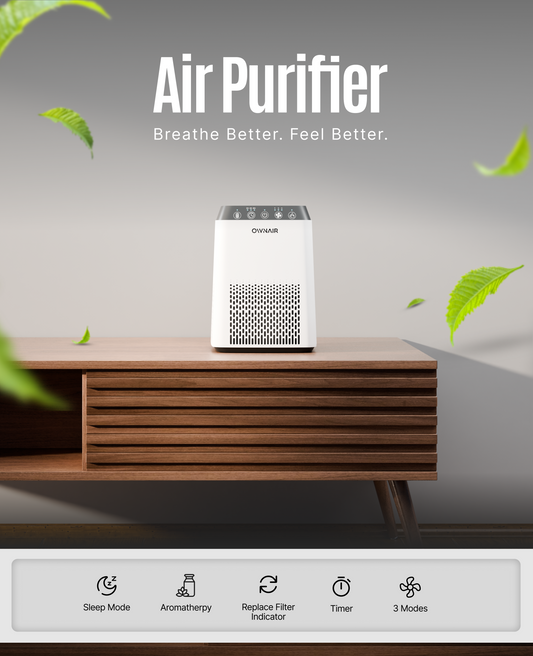 OWNAIR Smart Air Purifier For Coverage Area 220 Sq Ft- Removes 99.97% of Pollen,Dust, Smoke, Quiet and Low energy consumption, Ideal for Bedrooms - White