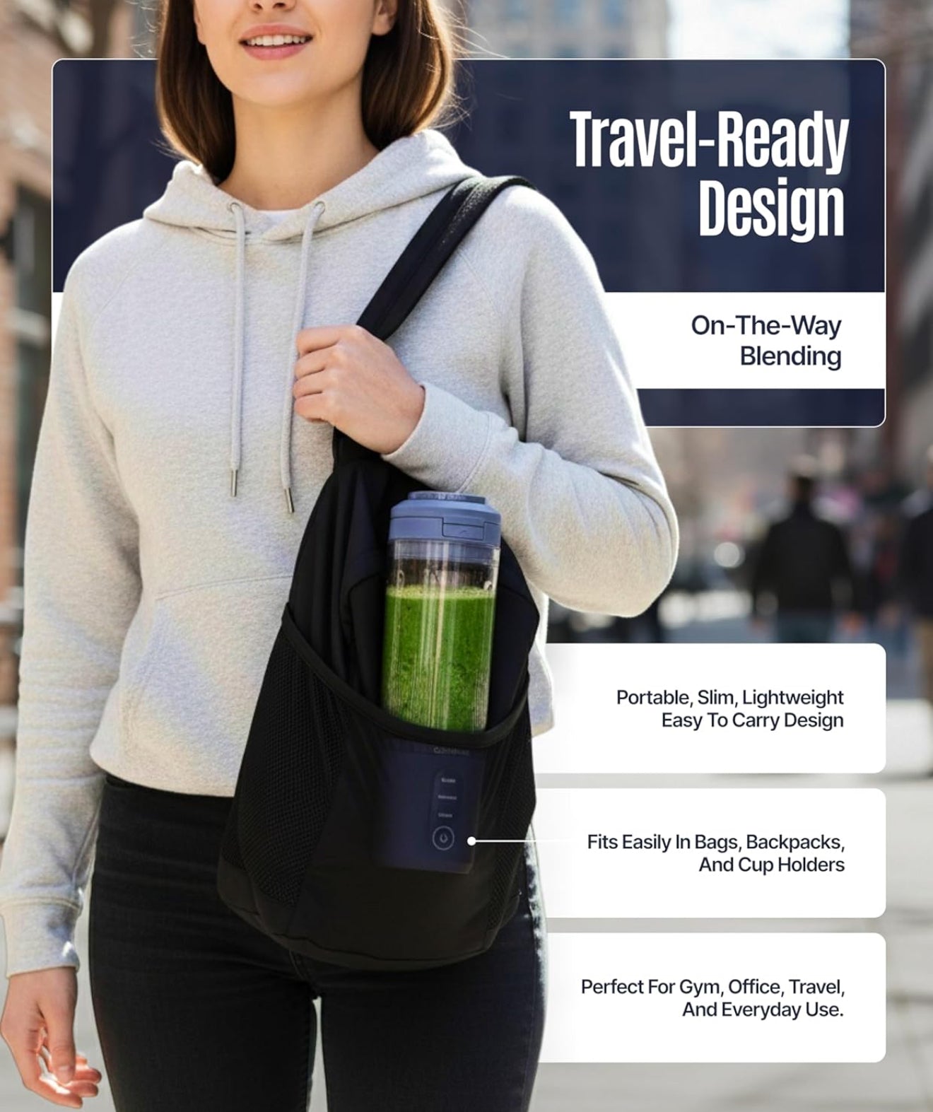 OWNAIR Portable Personal Smoothie Blender for Juices, 180W USB-Rechargeable, 470ml Tritan BPA-Free Sipper Jar, 6000mAh Battery, for Shakes & Baby Food (Blue)