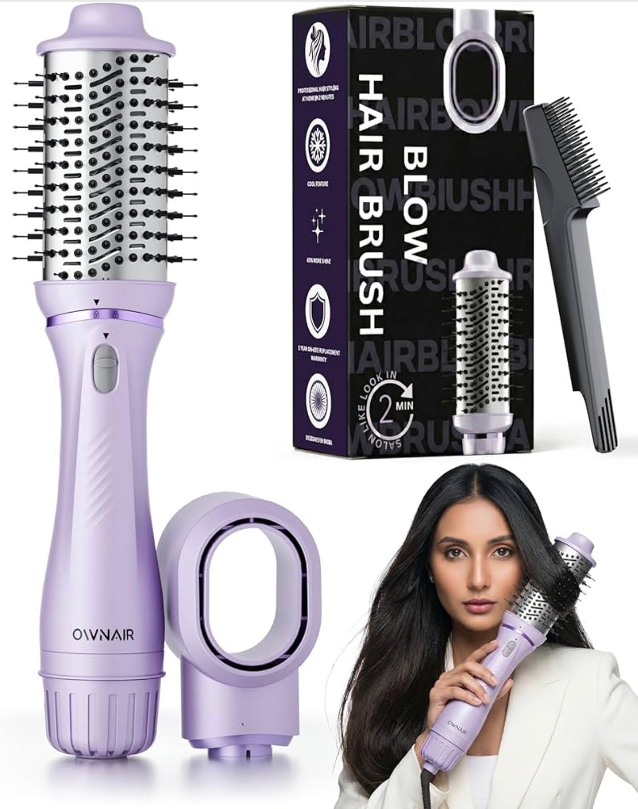 Ownair 1200W Hot Air Brush Hair Dryer | 4 Heat & Speed Modes | Volumizing & Styling Brush