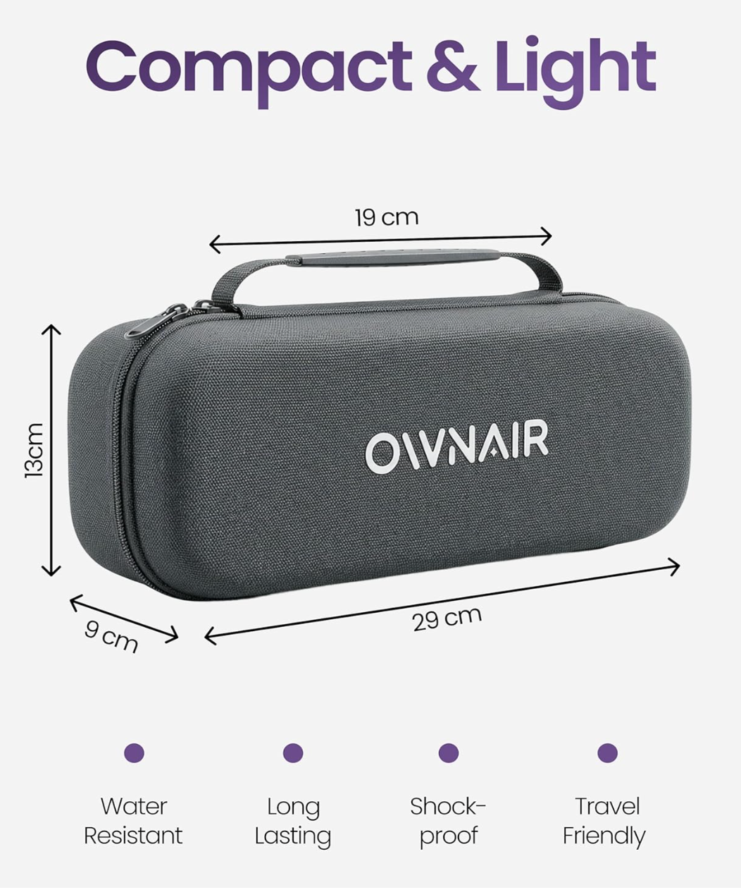 Ownair 2-in-1 Steamer Travel Case – Hard Shell Portable Organizer with Handle, Shockproof & Water-Resistant Carry Bag for Garment Steamer & Accessories, Compact Lightweight Storage (Dark Grey)