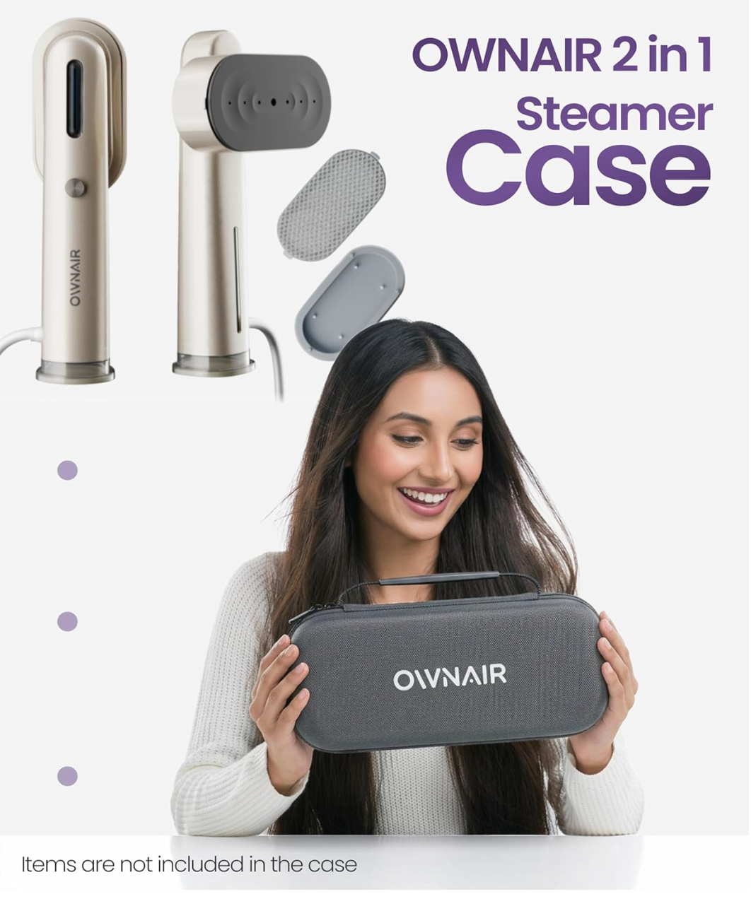 Ownair 2-in-1 Steamer Travel Case – Hard Shell Portable Organizer with Handle, Shockproof & Water-Resistant Carry Bag for Garment Steamer & Accessories, Compact Lightweight Storage (Dark Grey)