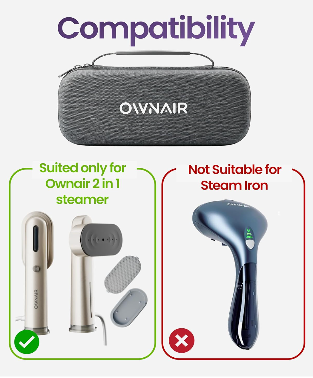 Ownair 2-in-1 Steamer Travel Case – Hard Shell Portable Organizer with Handle, Shockproof & Water-Resistant Carry Bag for Garment Steamer & Accessories, Compact Lightweight Storage (Dark Grey)