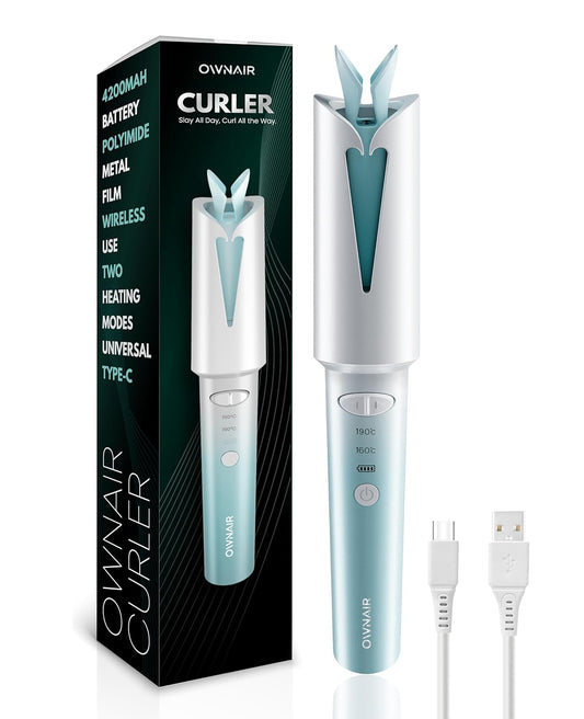 OWNAIR Automatic Hair Curler for Women | Cordless Hair Curler Machine – Dual Modes (Left/Right), 2 Temp Settings (160°C & 190°C), 4200mAh USB-C Rechargeable Iron with 360° Swivel Barrel